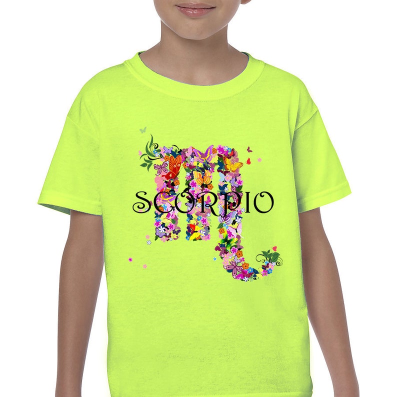 Girl/'s Flowers Scorpio Zodiac Sign Birthday Horoscope Gift Art Print Girl T-Shirt Tee Youth Tshirt