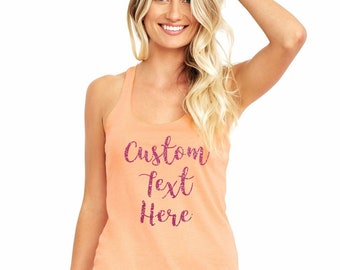 Custom Glitter Text Racerback Tank Top, Personalized Women's Triblend Tank
