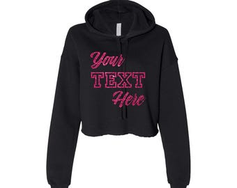 Custom Glitter Text Cropped Hoodie Personalized Text Hooded Sweatshirt