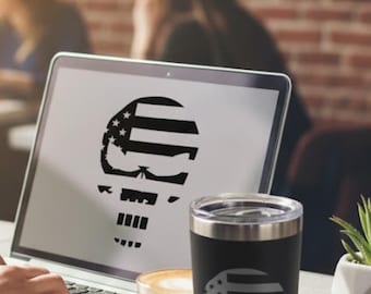 Naklejka winylowa z czaszką Punishera z flagą amerykańską na Jeepa, kubek, laptopa i kubek