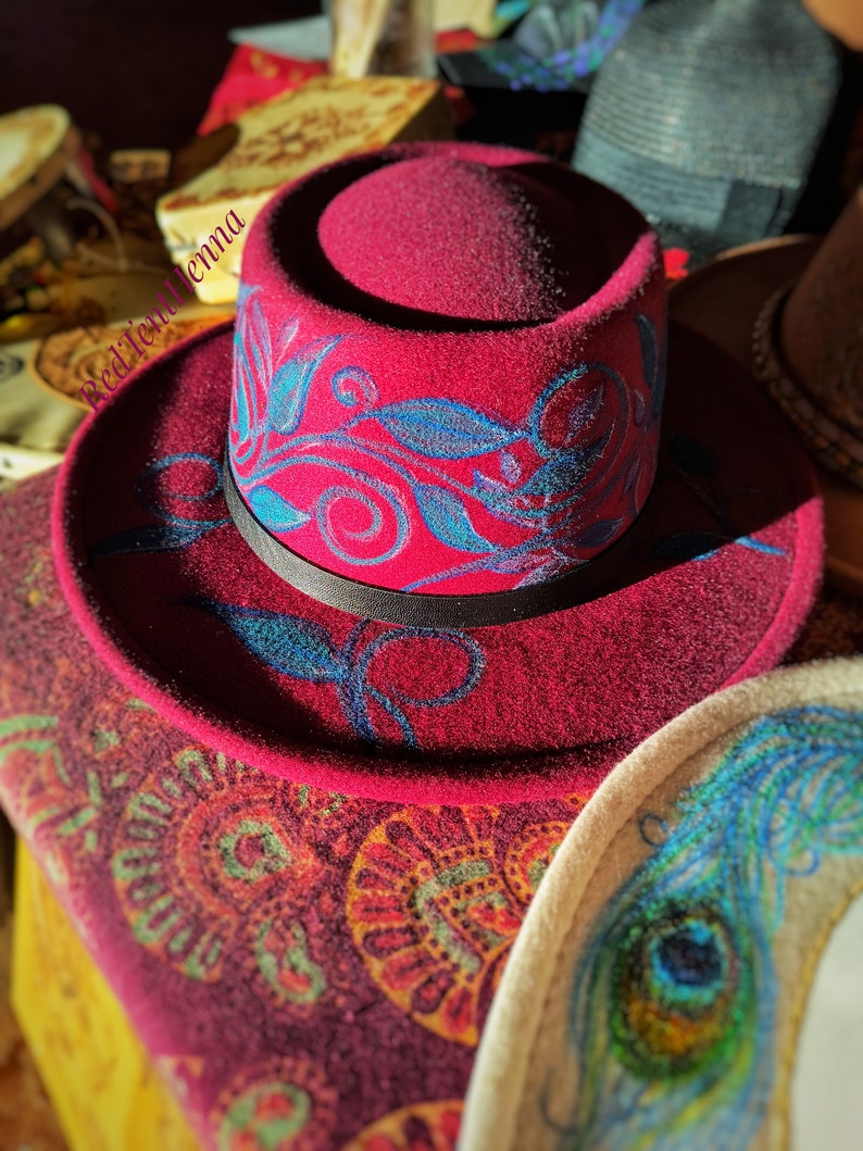 Decorated Fedora Hats, Painted Hats, Burned Hats image 8