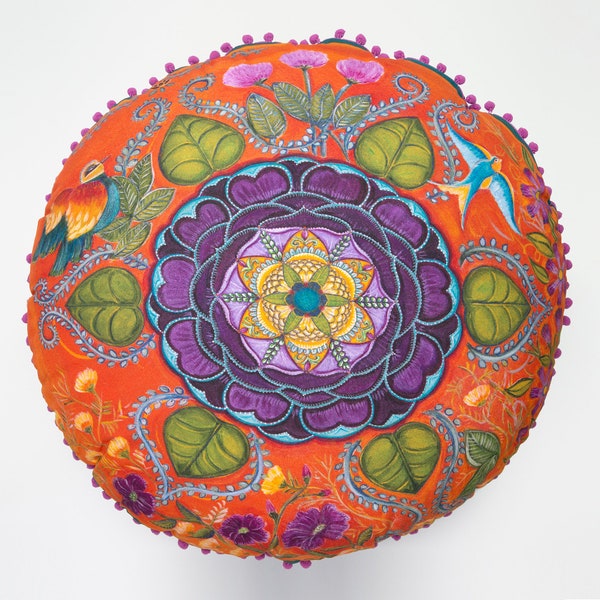 Mandala Meditation Cushion- Wild Peony for Rejuvenation and Joy