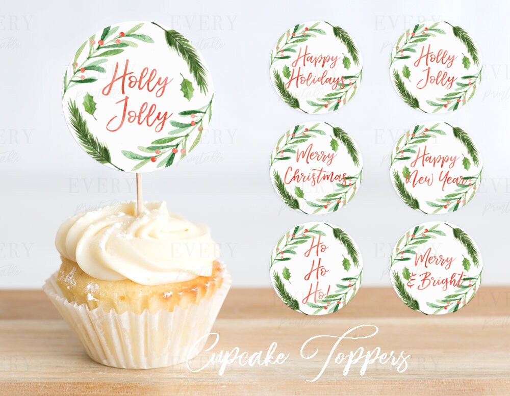 Christmas Cupcake Toppers Christmas Decorations Christmas Etsy