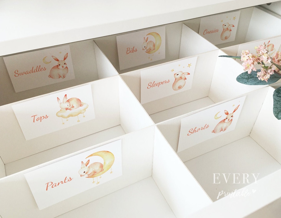 Bunny and Moon Drawer Labels Rabbit Baby Labels Closet - Etsy