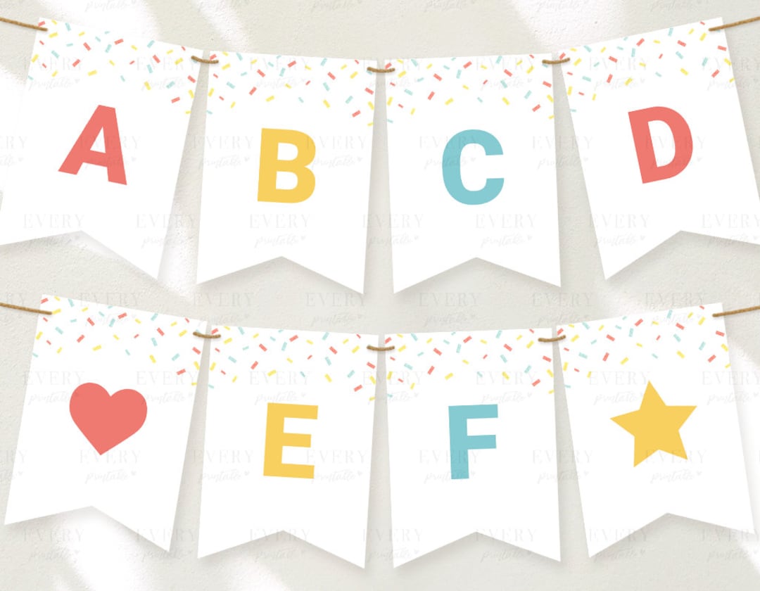 Confetti Alphabet Printable Banner, Birthday Party, Baby Shower Decor ...