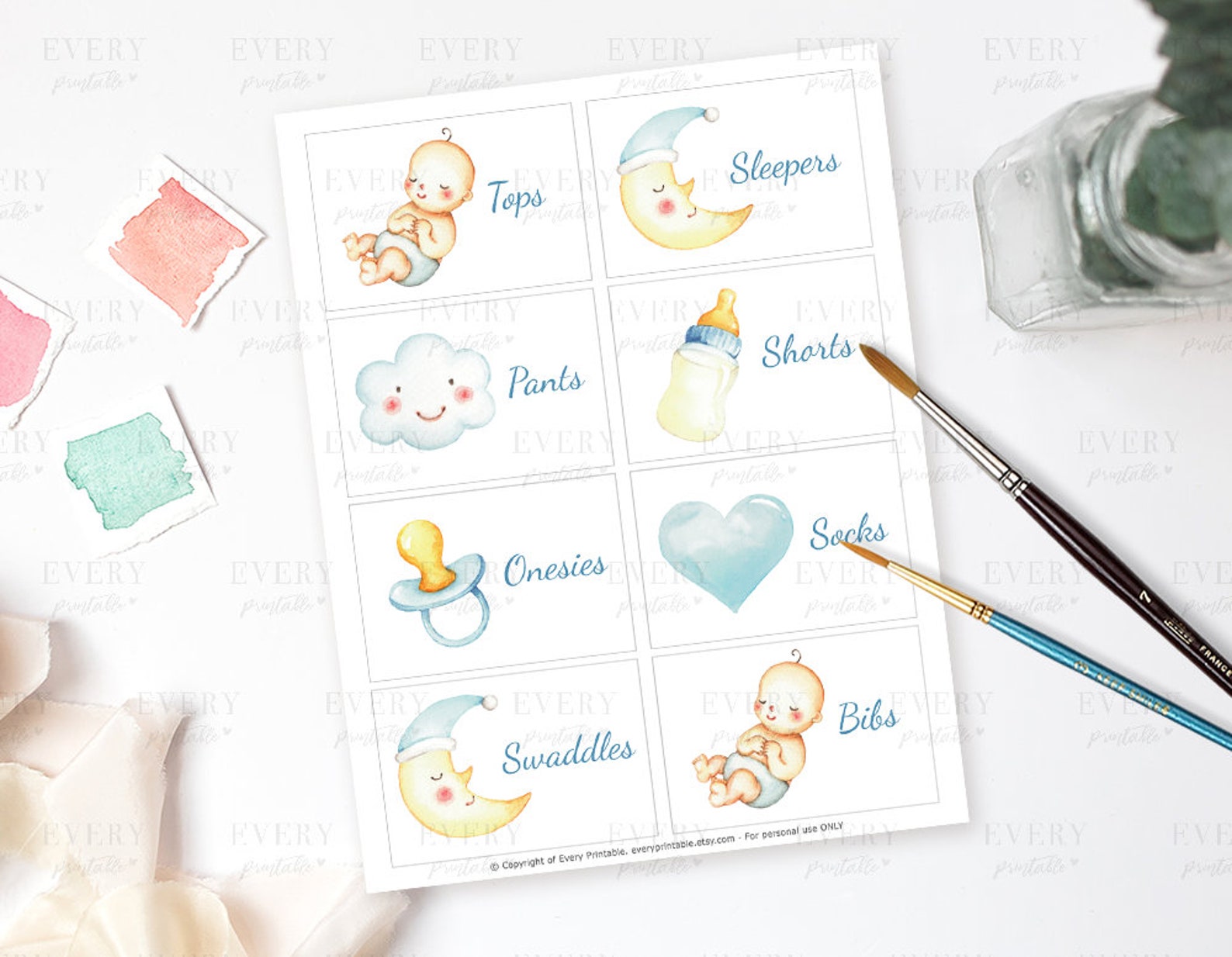 Baby Blue Drawer Labels Baby Labels Closet Organizer Closet Etsy