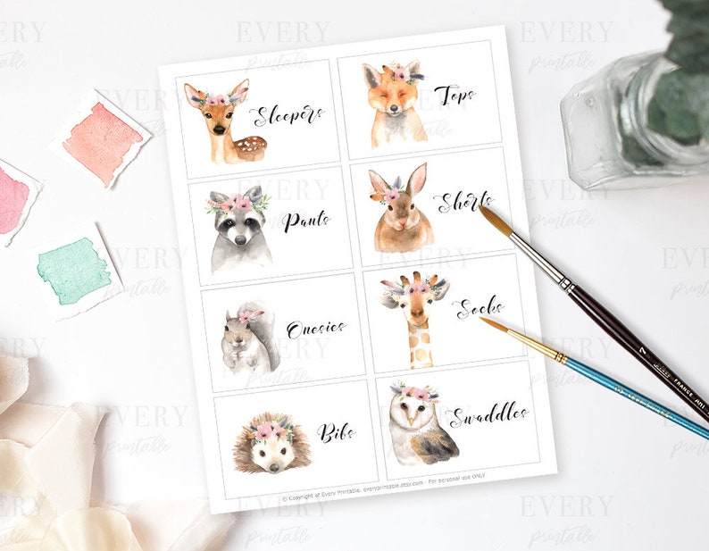 Woodland With Flowers Drawer Labels Baby Labels Closet Etsy