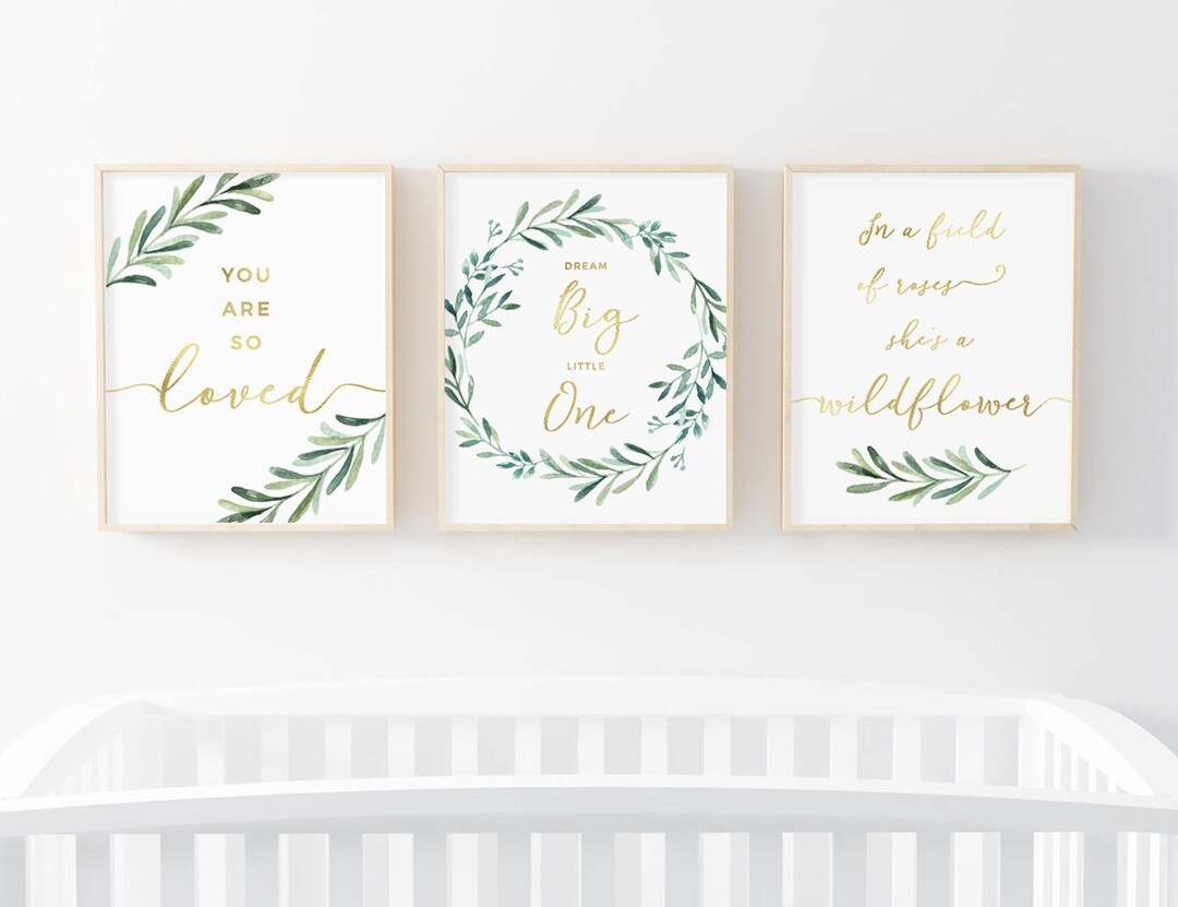 Green Leaf Nursery Decor Nursery Wall Decor Watercolor Etsy