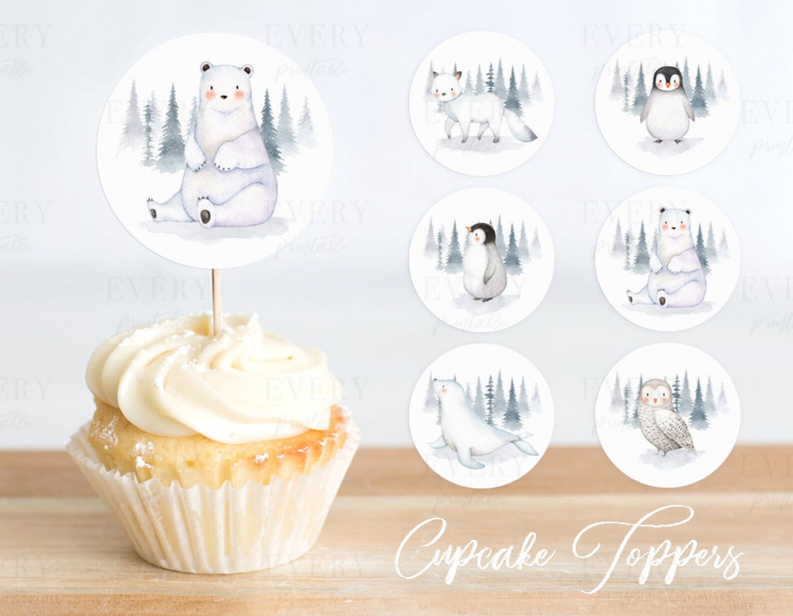 Arctic Animals Cupcake Toppers Woodland Baby Shower Baby Etsy España
