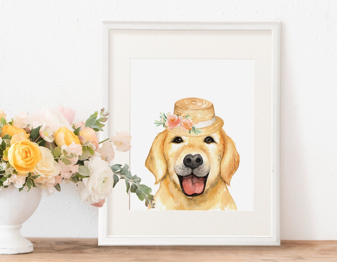 Dog Wall Print Dog Nursery Art Print Dog Print With Flowers Etsy