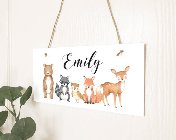 Baby Nursery Wall Decor Woodland Personalized Sign,Kids Name Kids Door Sign 5 x 10 Sign WEIMEILD Zoo Animal Sign