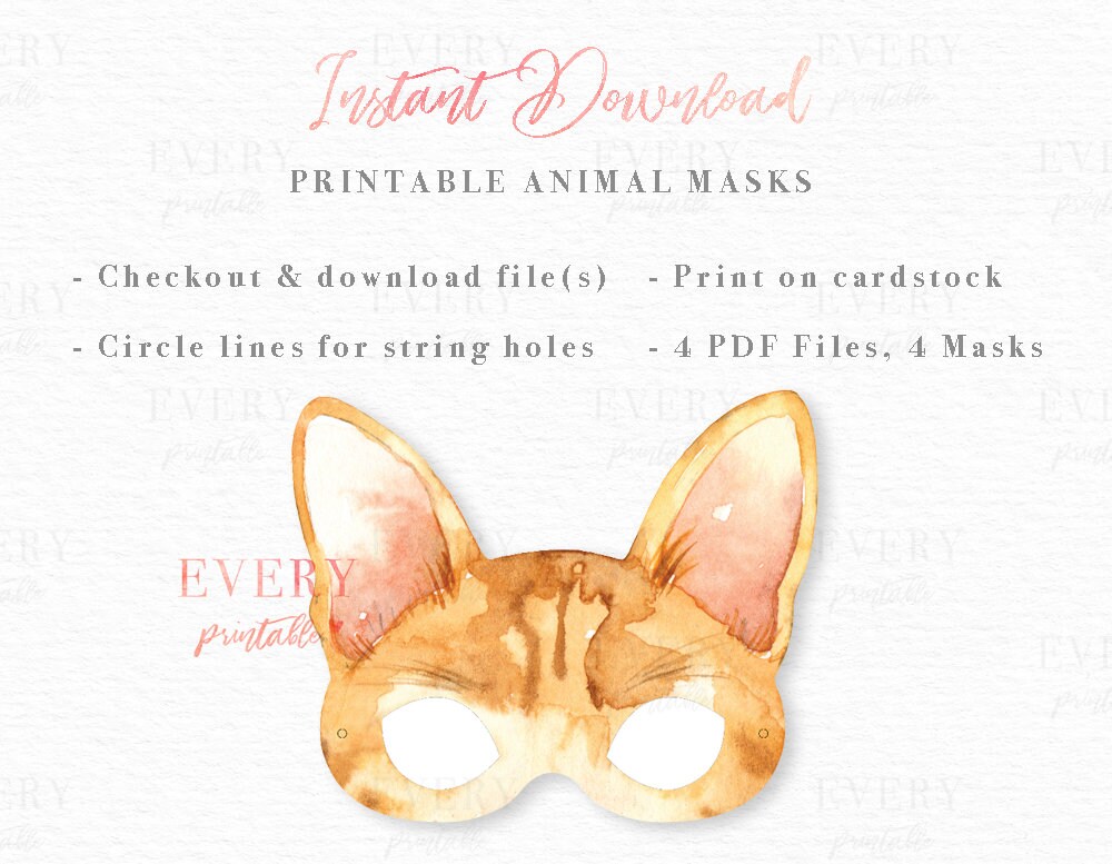 Cat Animals Printable Masks Kids Mask Kitty Animal Prints | Etsy