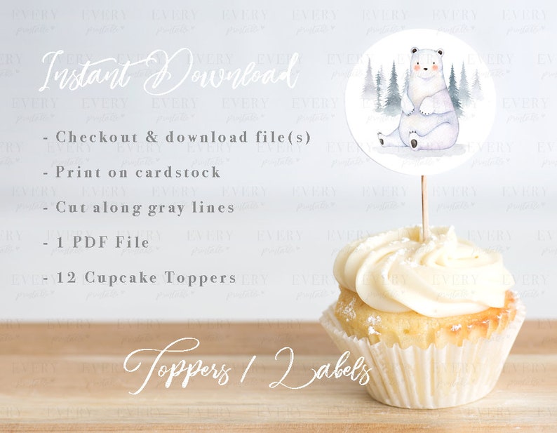 Arctic Animals Cupcake Toppers Woodland Baby Shower Baby Etsy