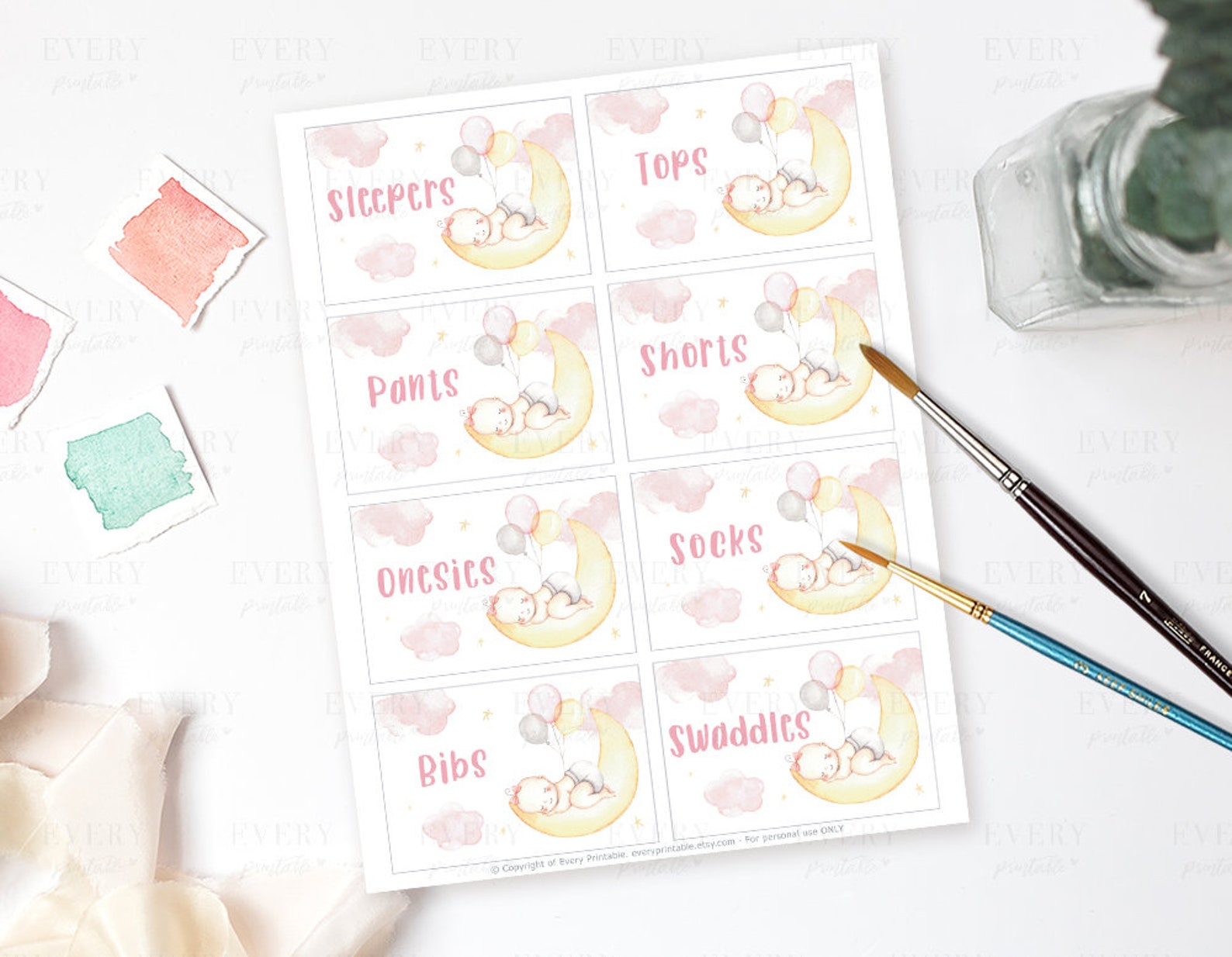 Baby Pink Drawer Labels Baby Labels Closet Organizer Closet Etsy