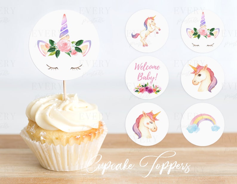 Unicorn Baby Shower Cupcake Toppers Woodland Baby Shower Etsy