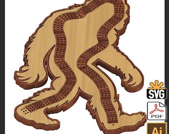 Bigfoot / Sasquatch Shaped 3 Player Cribbage Template - (Laser Ready Digital Download - SVG, AI, PDF)
