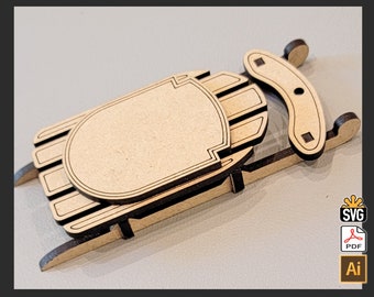 Holiday Sled Ornament for laser cutters with 4 design badges  - (Digital Download - AI, SVG, PDF)