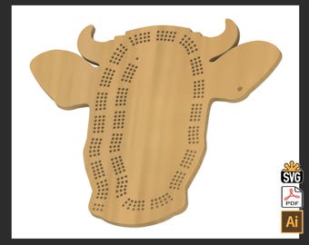 Cow Shaped 3 Player Cribbage Template - (Laser Ready Digital Download - SVG, AI, PDF)