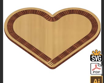 Heart Shaped Cribbage Template 2 & 3 Track Versions- (Laser Ready Digital Download - SVG, AI, PDF)