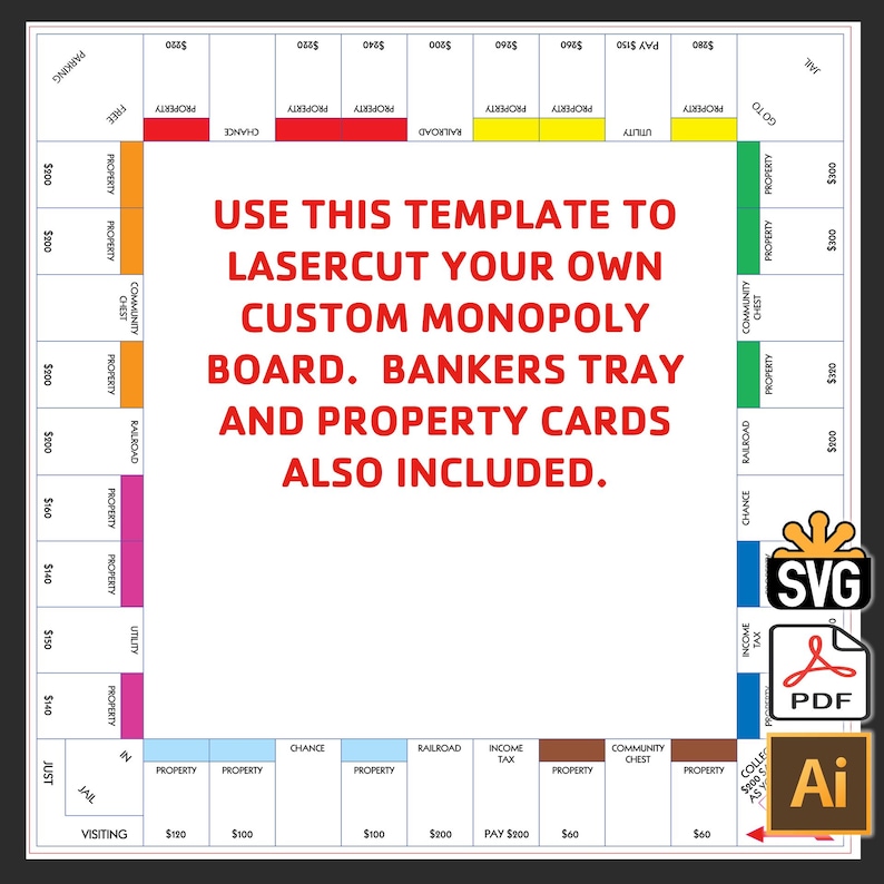 Laser Cut Monopoly Template - (Digital Download - ai, svg, pdf) image 1