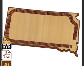 South Dakota Shaped Cribbage Template 2, 3, & 4 Track Versions- (Laser Ready Digital Download - SVG, AI, PDF)