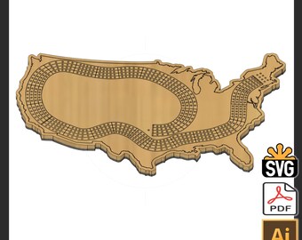 United States Shaped 4 Player Cribbage Template - (Laser Ready Digital Download - SVG, AI, PDF)