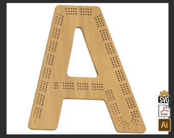 The Letter "A" Cribbage Template - 2 & 3 Player Options, (Laser Ready Digital Download - AI, SVG, PDF)