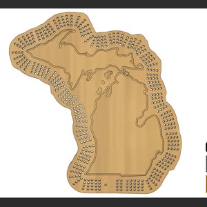 Michigan Shaped 4 Player Cribbage Template - (Laser Ready Digital Download - SVG, AI, PDF)