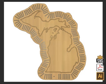 Michigan Shaped 4 Player Cribbage Template - (Laser Ready Digital Download - SVG, AI, PDF)