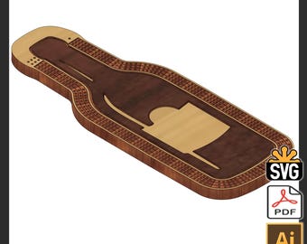 Wine Bottle Cribbage Template 2, 3, & 4 Track Versions- (Laser Ready Digital Download - SVG, AI, PDF)