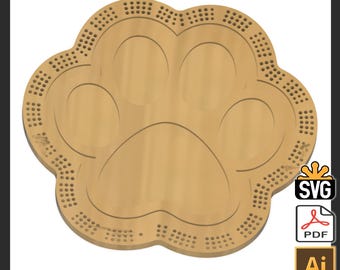 Dog Paw Shaped 3 Player Cribbage Template - (Laser Ready Digital Download - SVG, AI, PDF)