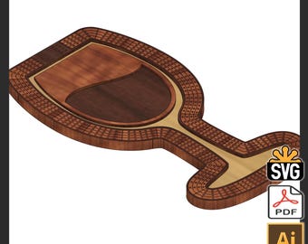 Wine Glass Cribbage Template 2, 3, & 4 Track Versions- (Laser Ready Digital Download - SVG, AI, PDF)