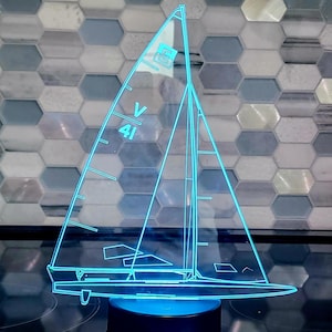 Edge lit Acrylic Sailboat (eScow, MC, or FJ) with personalized sail number.