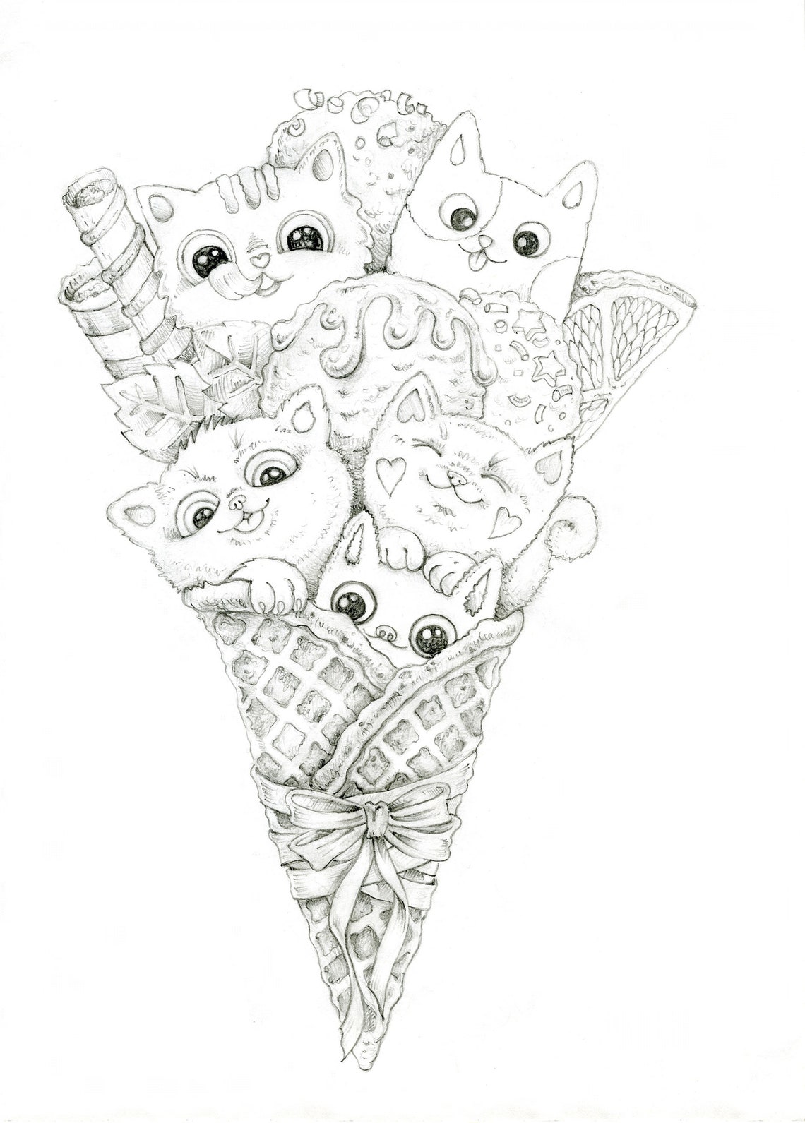 Katzen Eis süße Kätzchen Malseite. Süße Katzen. Kitty Kids | Etsy