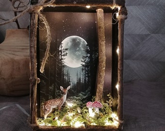 illuminated forest diorama shadowbox