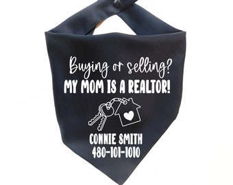 Realtor Dog Bandana - My Mom's a Realtor Dog Bandana - Buying or Selling Dog Bandana - Real Estate Dog Scarf - Personalized Dog Scarf