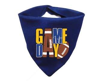 Game Day Dog Bandana – Navy & Gold Football Pet Scarf – School and Club Football Fans Puppy Snap Bandanna - Gift for Pet Owner
