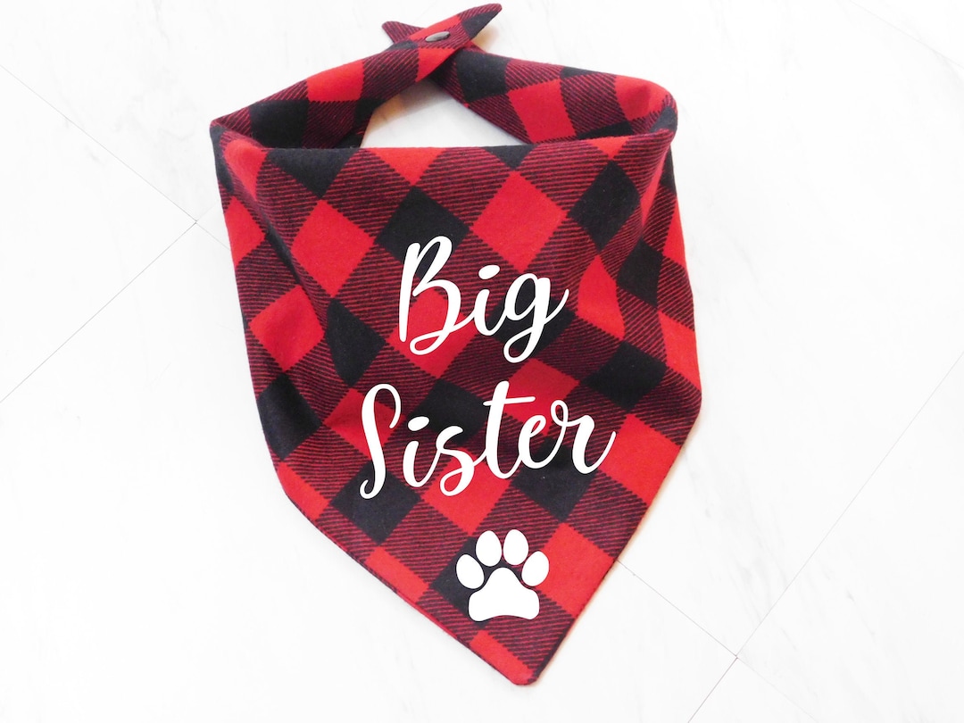 Red Plaid Big Sister Dog Bandana Whoa Dog E Etsy