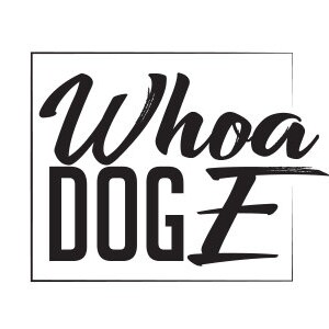 May include: Black and white logo with the text "Whoa Dog E" in a stylized font.