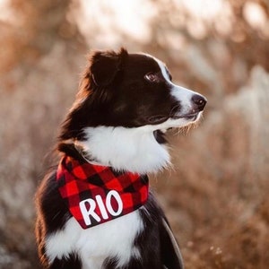 Plaid Dog Bandana - Christmas Dog Bandana - Custom Dog Bandana - Personalized Dog Bandana - Name Dog Bandana - Buffalo Check Dog Bandana