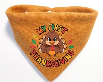 My First Thanksgiving Dog Bandana | Cute Turkey Puppy Scarf | 1st Thanksgiving Cat Snap Bandana | Fall Pet Bandana