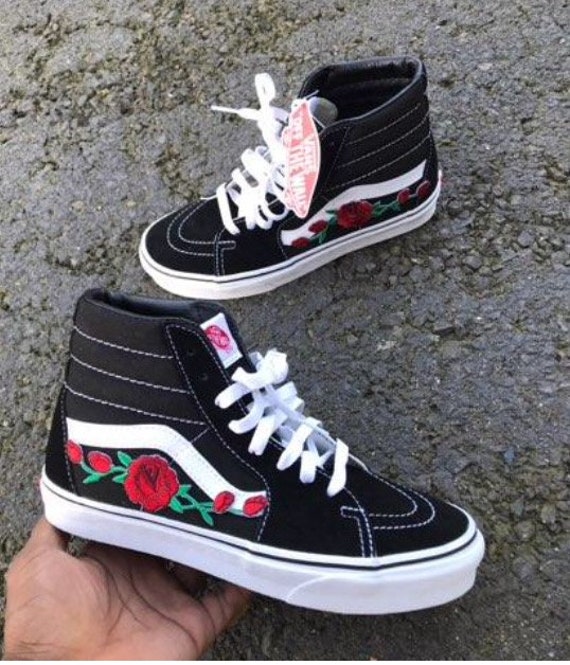 all black vans with roses