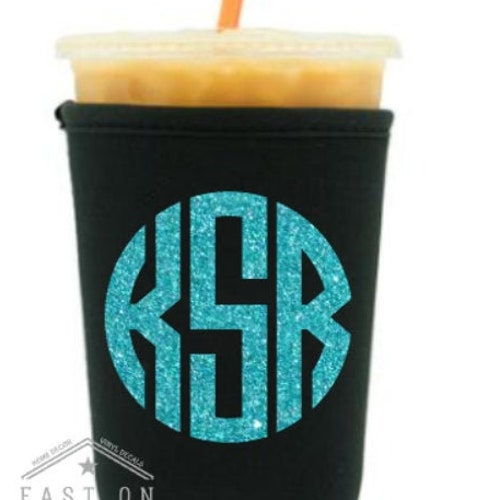 Custom Monogram Personalized Iced Coffee Tea Soda Drink Sleeve Etsy