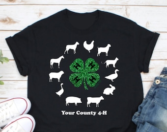 4-H Animals Circle Clover Glitter Shirt