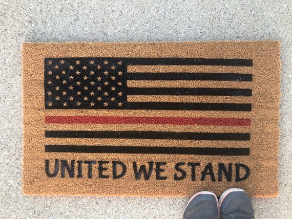 18x30 Coir Door Mat United We Stand American Flag Doormat First Responder Police Fire Thin Blue Red Line Fast Free Shipping