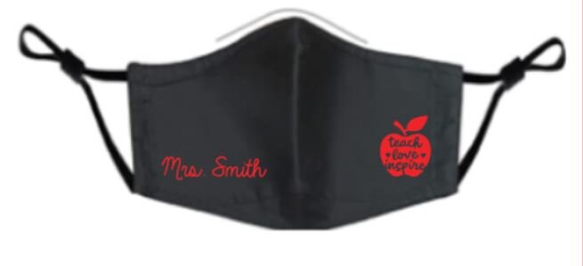 Personalized Teacher Teach Love Inspire Mask Black Cotton Face Coveri…