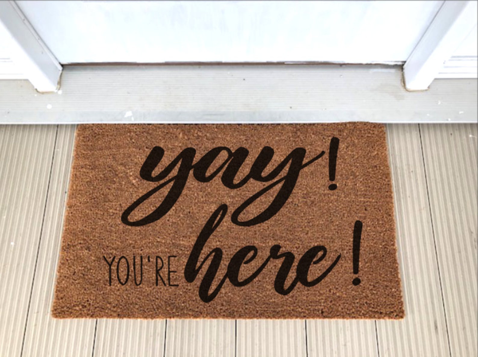 Coir Doormat Yay You're Here Door Mat Custom Personalized Etsy
