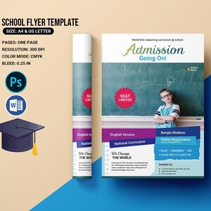 Szablon ulotki przyjęcia do szkoły, ulotka szkolna, ulotka szkolna dla dzieci | Szablon programu Ms Word i Photoshop | Natychmiastowe pobranie