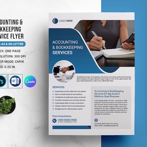 Ulotka dotycząca księgowości i rachunkowości, szablon ulotki dotyczącej usług księgowych, Photoshop, Ms Word i Canva