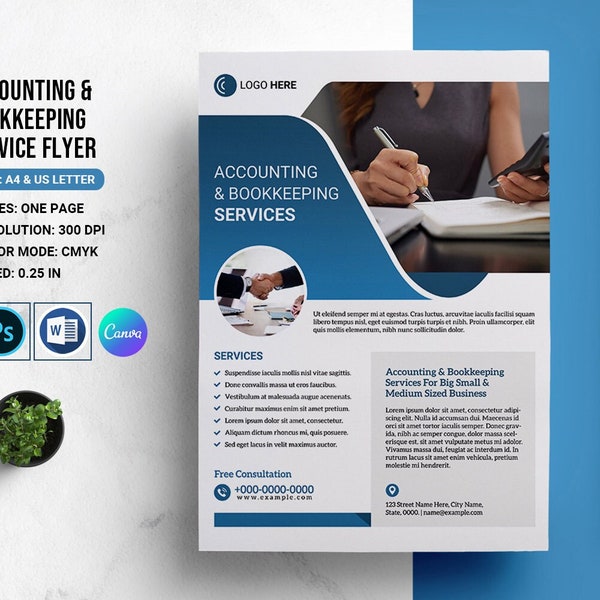 Boekhouding en boekhouding Flyer, Accounting Service Flyer-sjabloon, Photoshop, Ms Word en Canva-sjabloon